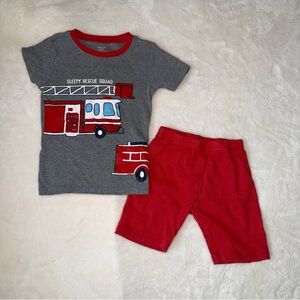 Carter's Gray and Red Fire Rescue Pajama Set T-Shirt & Shorts 5